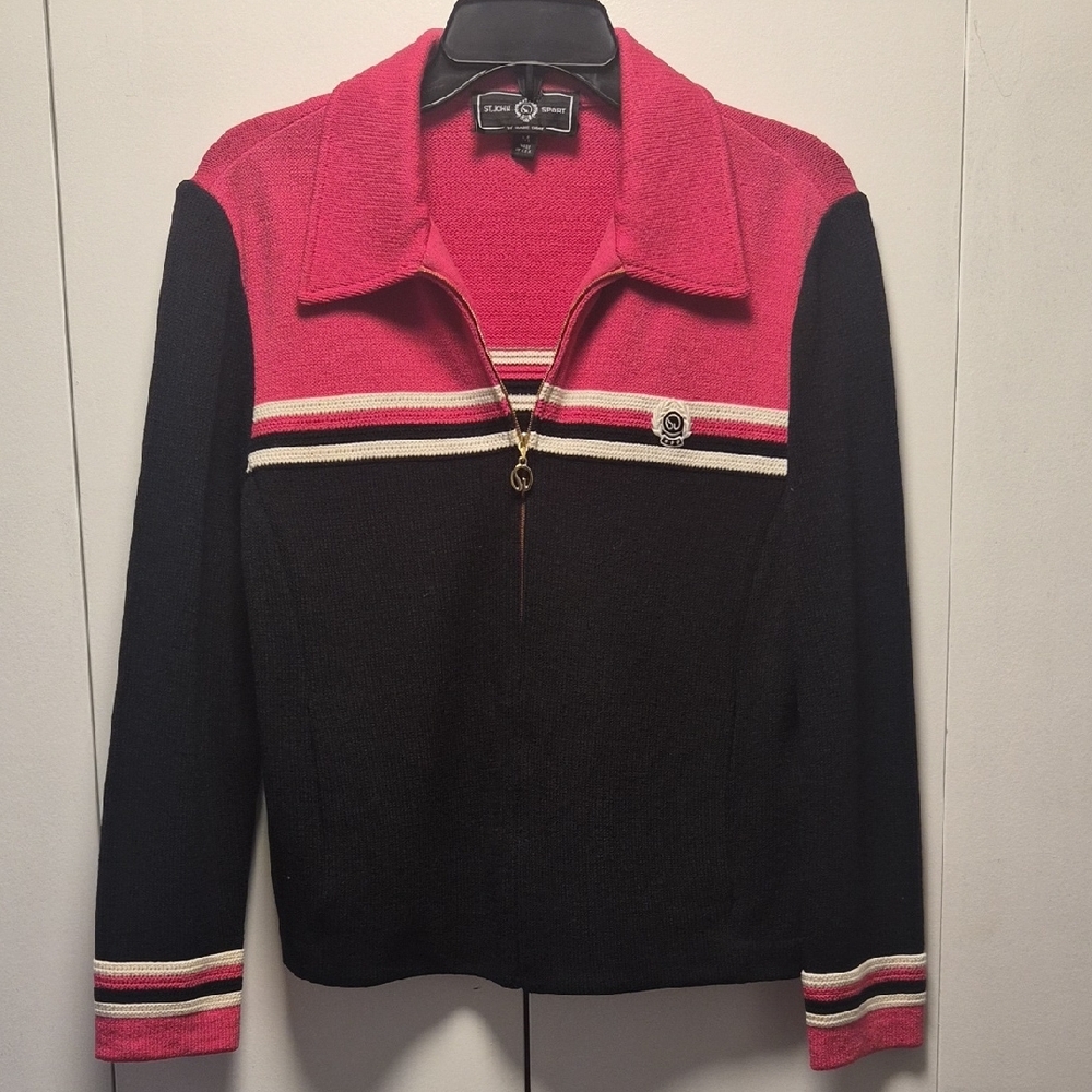 St Johns Sport Pink and Black Striped Zip-Up Jacket